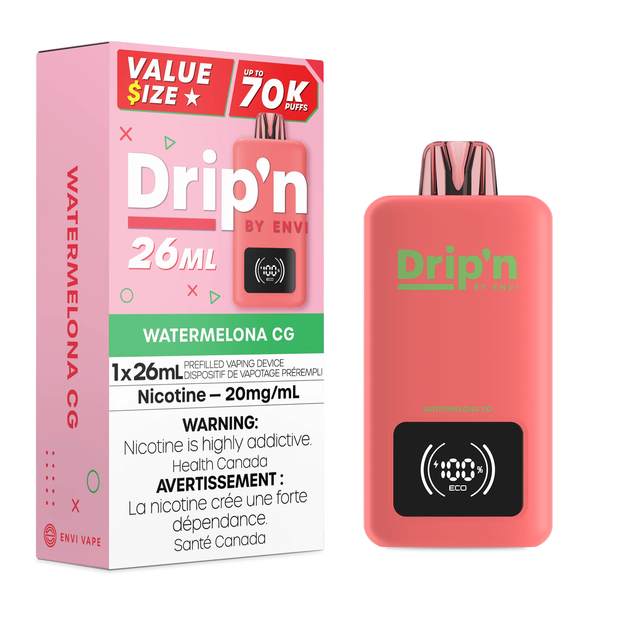 Drip'n by Envi 26ML Disposable - Watermelona CG 20MG 