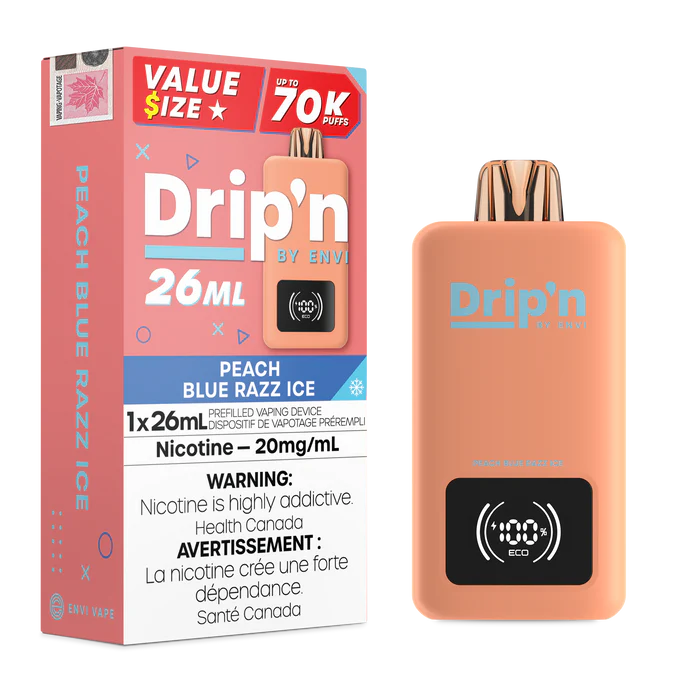 Drip'n EVO 28K Disposable Vape: PEACH BLUE RAZZ ICE 
