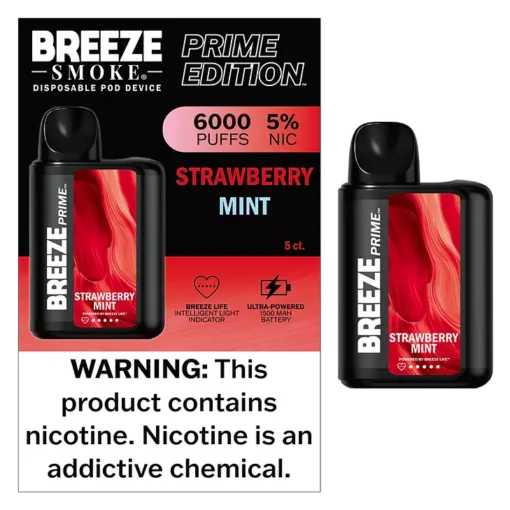 Breeze Prime S50 6000 Puffs 8mL Disposable Vape -  (Strawberry Mint)