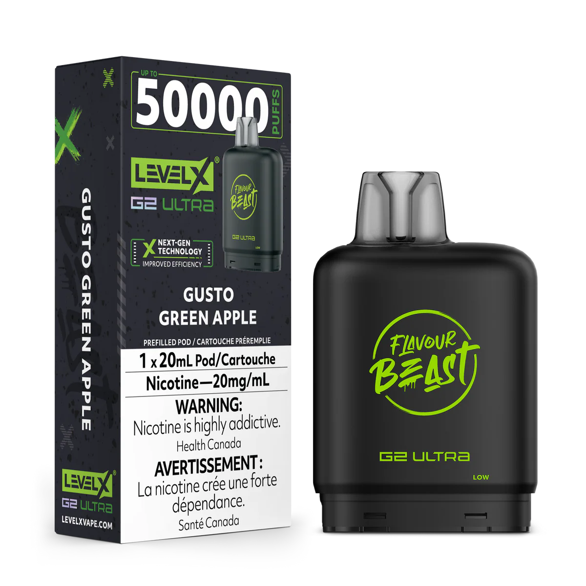 Level X G2 Ultra Pods  Gusto Green Apple Vape Pod